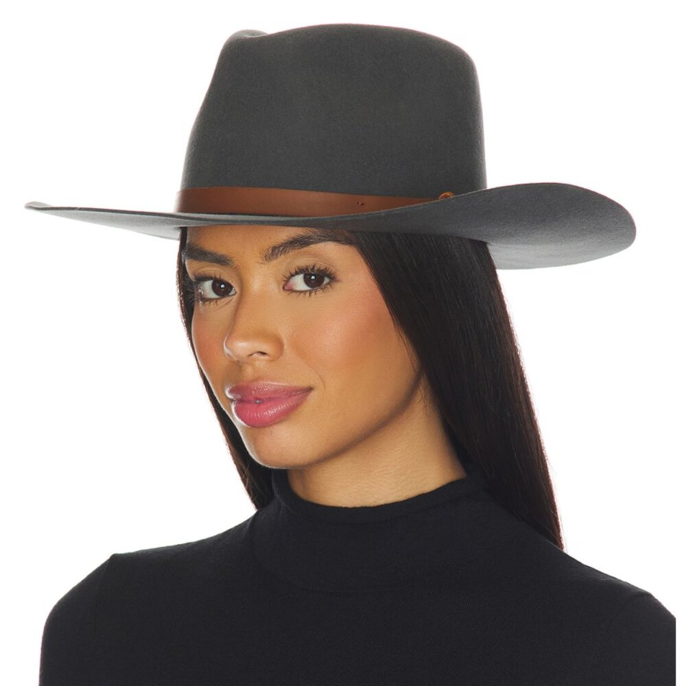 NEW SMALL Brixton Hawkins Wthr Guard Cowboy Hat in Asphalt & Brown Black Wool